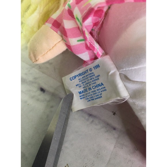 VTG 1996 Dolly Mine Plush Stuffed Doll Pink Plaid Dress Blond Hair Well Made Toy - Picture 5 of 8